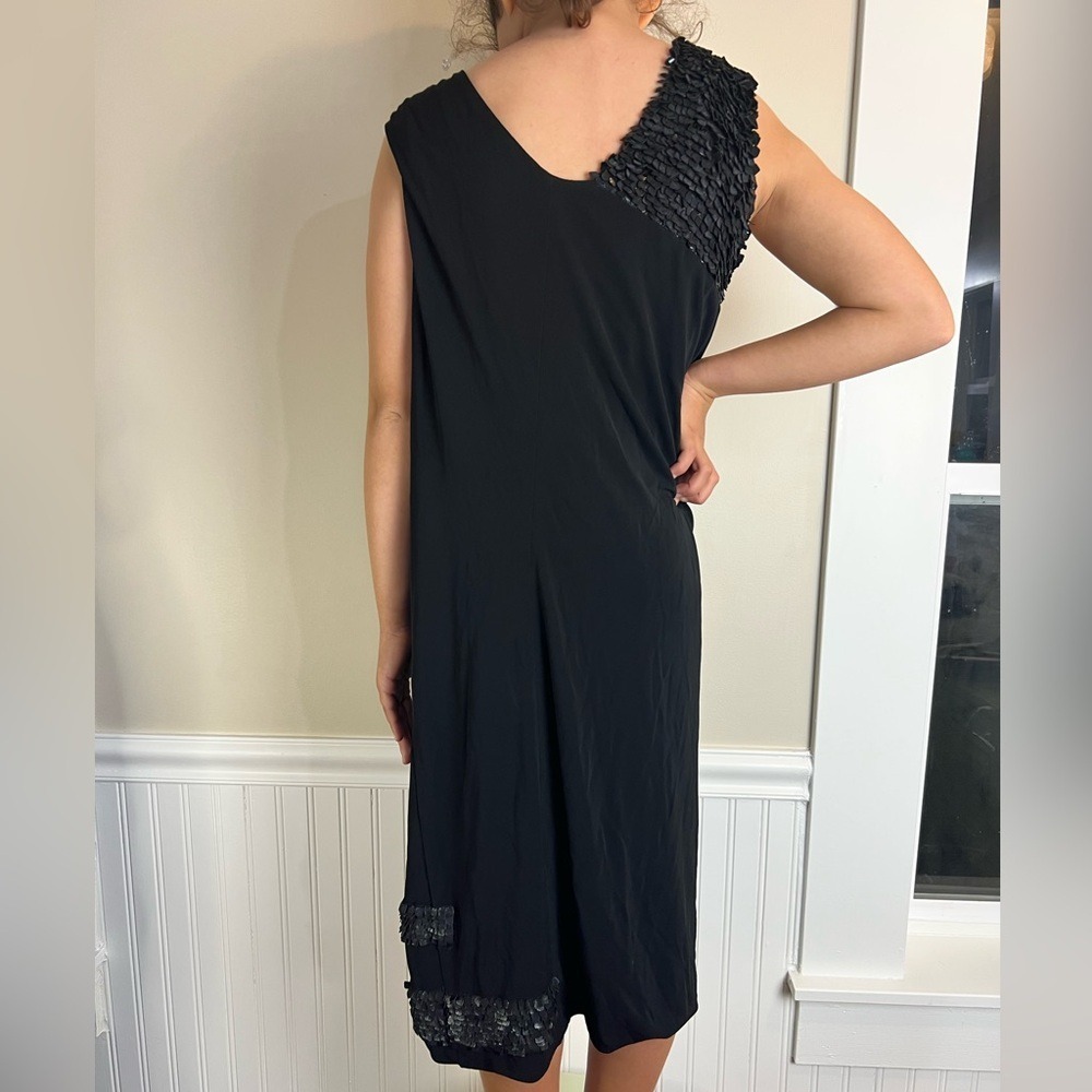 Yigal Azrouel Black One Shoulder Asymmetric Draped Cocktail Dress Petal Trim - Picture 3 of 13